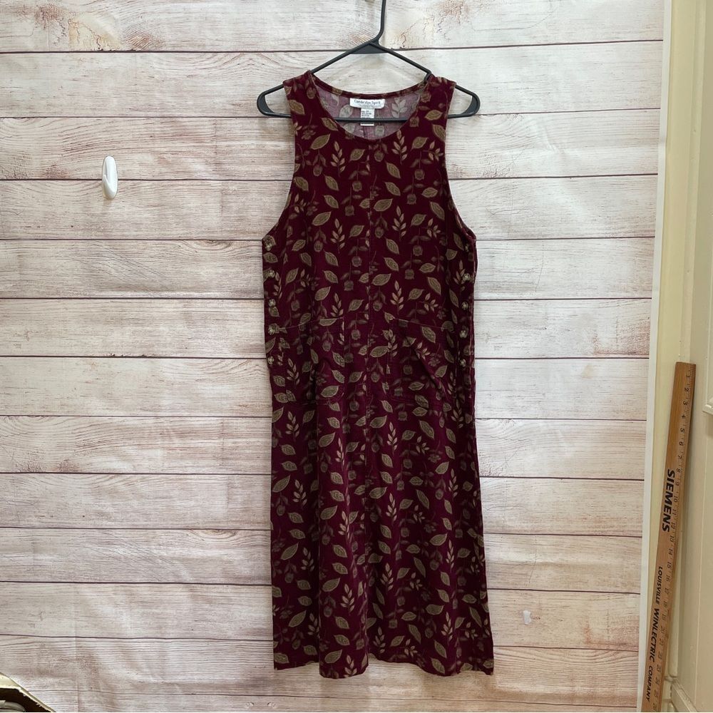 VINTAGE CAMBRIDGE SPIRIT CORDUROY JUMPER IN BURGUNDY‎ LEAF PRINT